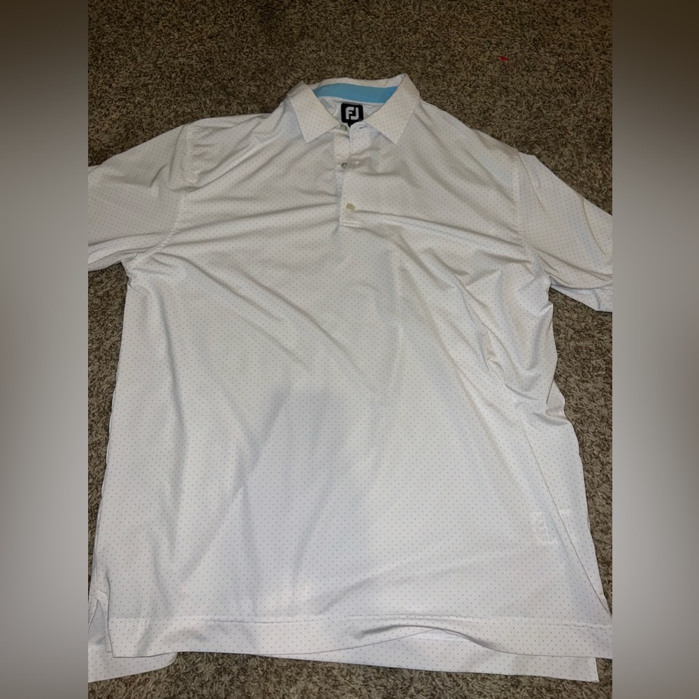 FootJoy men's golf polo. Blue poka dot pattern